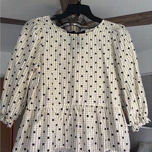Blu Pepper Black and White Checkered Polka Dot Peplum Blouse